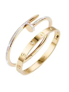 MYKI Women Pack Of 2 Cubic Zirconia Enamelled Gold-Plated Kada Bracelet