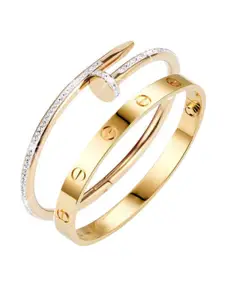 MYKI Set Of 2 Gold-Plated Stone Studded Kada Bracelets