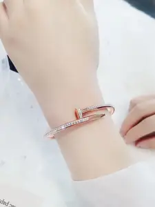 MYKI Women Pack Of 3 Cubic Zirconia Silver-Plated Kada Bracelet