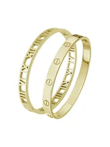 MYKI Women Set of 2 Cubic Zirconia Gold-Plated Kada Bracelet