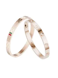 MYKI Women Pack Of 2 Cubic Zirconia Rose Gold-Plated Kada Bracelet