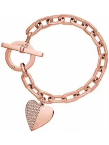 MYKI Women Rose Gold Cubic Zirconia Rose Gold-Plated Charm Bracelet