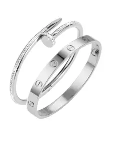 MYKI Set Of 2 Silver-Plated Stone Studded Kada Bracelets