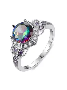 MYKI Silver-Plated & CZ Stone-Studded Finger Ring