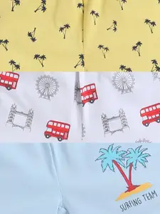 BUMZEE Infant Boys Pack Of 3 Conversational Printed Mid-Rise Cotton Shorts
