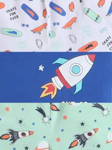 BUMZEE Infant Boys Pack Of 3 Conversational Printed Mid-Rise Cotton Shorts