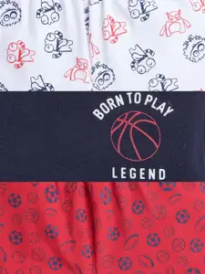 BUMZEE Boys Pack Of 3 Conversational Printed Mid-Rise Cotton Shorts
