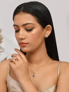 Voylla Gold-Plated Pink Round Cut Zircon Pendant Set