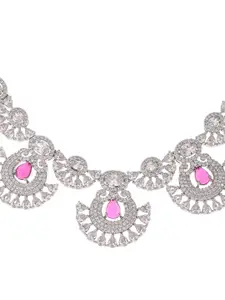 Voylla Rhodium-Plated Pink and White Zircons Necklace Set