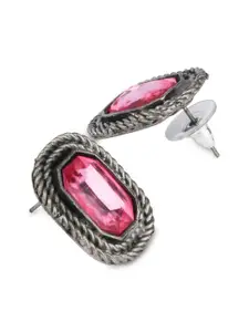 Fida Silver-Plated Kundan Studded Oval Studs Earrings