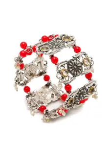 YouBella Women Silver-Plated Beaded Cuff Bracelet