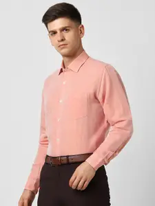 Van Heusen Spread Collar Textured Cotton Linen Formal Shirt