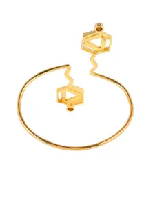 Voylla W Gold-Plated Benzene Enamelled Hexagons Cuff Bracelet