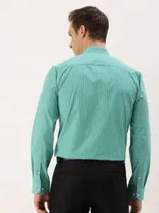 Peter England Slim Fit Band Collar Full Sleeves Striped Formal Shirt