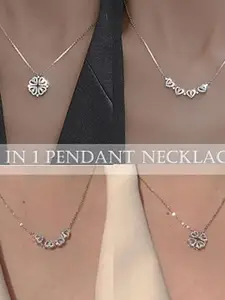 MEENAZ Rose Gold-Plated CZ-Studded & Heart-Charm Magnetic Pendant With Chain