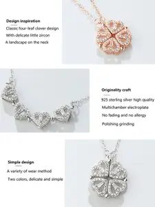 MEENAZ Silver-Plated CZ-Studded Heart-Shaped Charm Magnetic Pendant With Chain