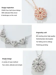 MEENAZ Rose Gold-Plated CZ-Studded Heart Charm Stainless Steel Pendant With Chain