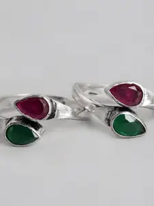 Zavya Women Set of 2 Rhodium-Plated CZ Studded Sterling Silver Toe Rings