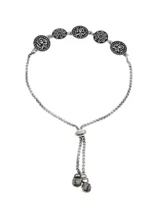 Voylla Silver-Plated Oxidised Knot Drawstring Charm Bracelet
