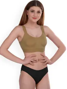 AROUSY Cotton Non-Padded Non-Wired Bra & Mid-Rise Briefs Gayla Set_Brown_32