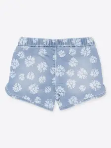 CUTECUMBER Girls Floral Printed Denim Mid-Rise Shorts