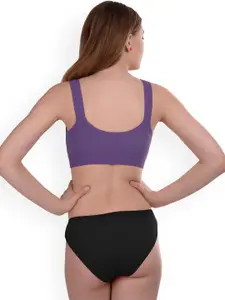 AROUSY Cotton Non-Padded Non-Wired Bra & Mid-Rise Briefs Gayla Set_Purple_32