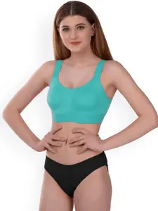 AROUSY Cotton Non-Padded Non-Wired Bra & Mid-Rise Briefs Gayla Set_Blue_34