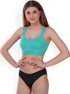 AROUSY Cotton Non-Padded Non-Wired Bra & Mid-Rise Briefs Gayla Set_Blue_32