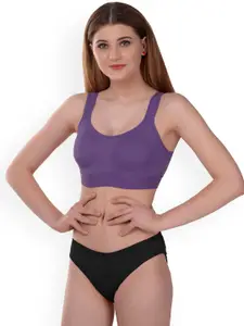 AROUSY Cotton Non-Padded Non-Wired Bra & Mid-Rise Briefs Gayla Set_Purple_40