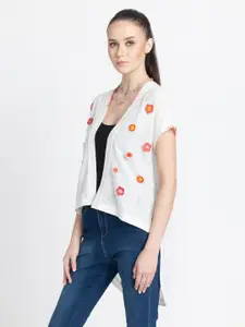 SHAYE Floral Embroidered Pure Cotton Shrug
