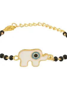 I Jewels Gold-Plated Beaded & Evil Eye Mangalsutra Link Bracelet