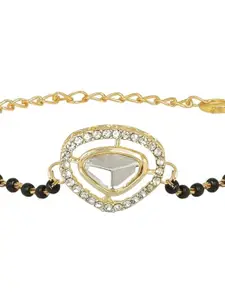 I Jewels Gold-Plated Stone Studded & Beaded Evil Eye Mangalsutra Link Bracelet