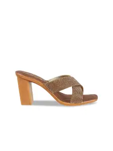 Catwalk Cross Strap Embellished Block Heels