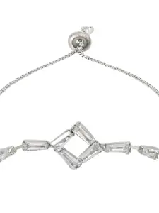 I Jewels Silver-Plated CZ Studded Charm Bracelet