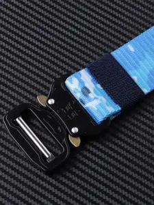 Roadster Men Blue & White Woven Design Canvas Belts