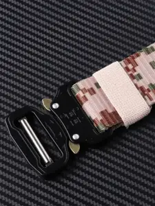 Roadster Men Pink & Green Woven Design Tactical Canvas Belt