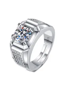 MYKI Silver-Plated Cubic Zirconia Studded Finger Ring