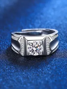 MYKI Men Silver-Plated & CZ Stone-Studded Adjustable Finger Ring