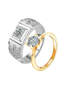 MYKI Set Of 2 92.5 Sterling Silver & Gold-Plated Cubic Zirconia Studded Couple RingS