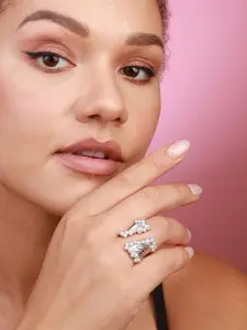 SOHI Set Of 3 Silver-Plated Finger Rings