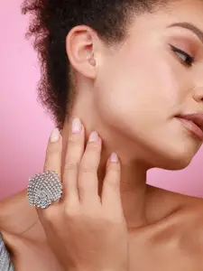 SOHI Set Of 4 Gold-Plated & Stone-Studded Finger Ring