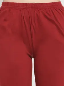 Claura Maroon & White Lapel Collar Long Sleeves Night suit