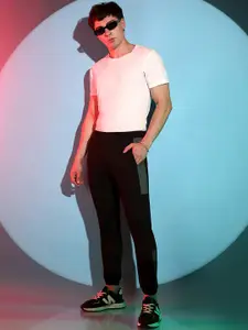 Campus Sutra Men Black & Grey Colourblocked Cotton Track Pants