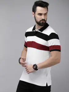 Roadster Men Striped Polo Collar T-shirt