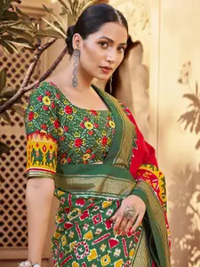 Anouk Red & Green Ethnic Motifs Printed Zari Patola Saree