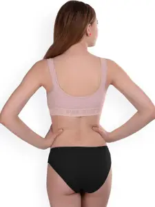 AROUSY Pack of 2 Non-Wired Non- Padded Cotton Bra & Briefs Gayla Set_Grey,Brown_32