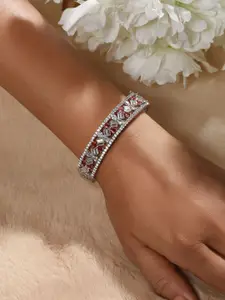 Jazz and Sizzle Rhodium-Plated Brass American Diamond Bangle-Style Bracelet