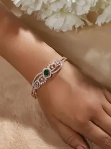 Jazz and Sizzle Gold-Plated Brass American Diamond Rose Bangle-Style Bracelet