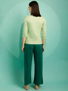 Clovia Green & Teal Graphic Printed Pure Cotton Night suit