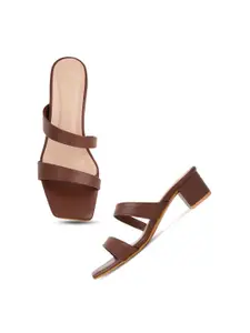 DressBerry Brown Open Toe Block Heels